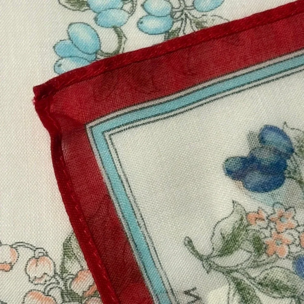 Vtg PAOLO GUCCI DESIGN Scarf Handkerchief Floral Fruit Cotton White Red 16.5